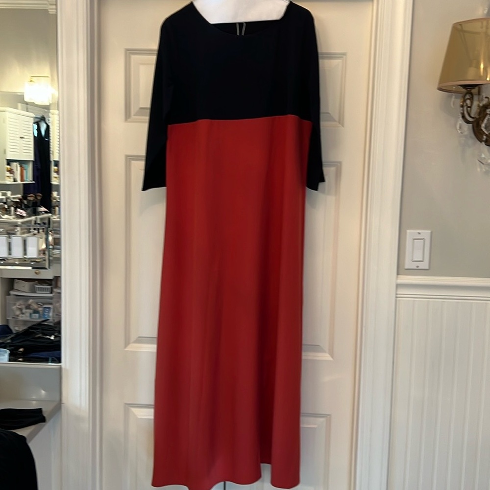 Beautiful orange & navy maxi dress.